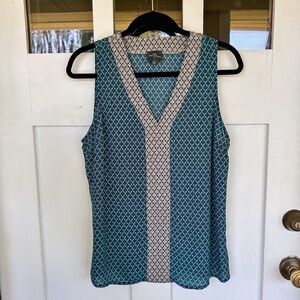 Market & Spruce Teal and Cream Geometric Tank Top